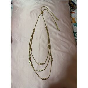 Gold Tone Adjustable Lariat Necklace Snake Chain Cube Rhinestone Stations